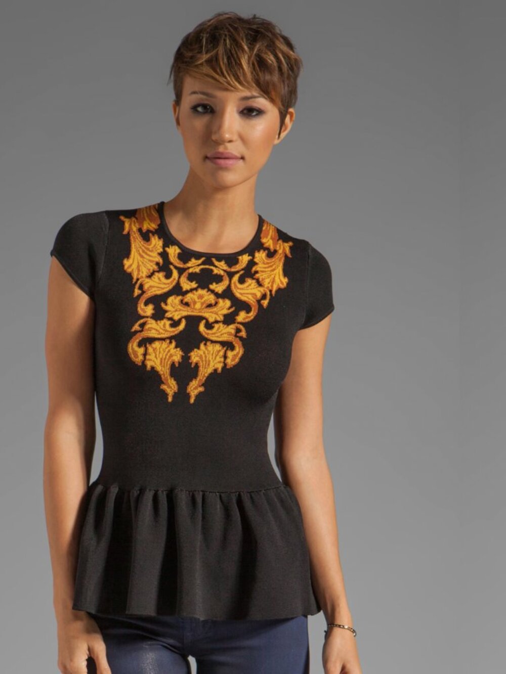 NWT Torn Ronny Kobo XS Baroque Vivienne Peplum Sweater Top Coquette Goth Black